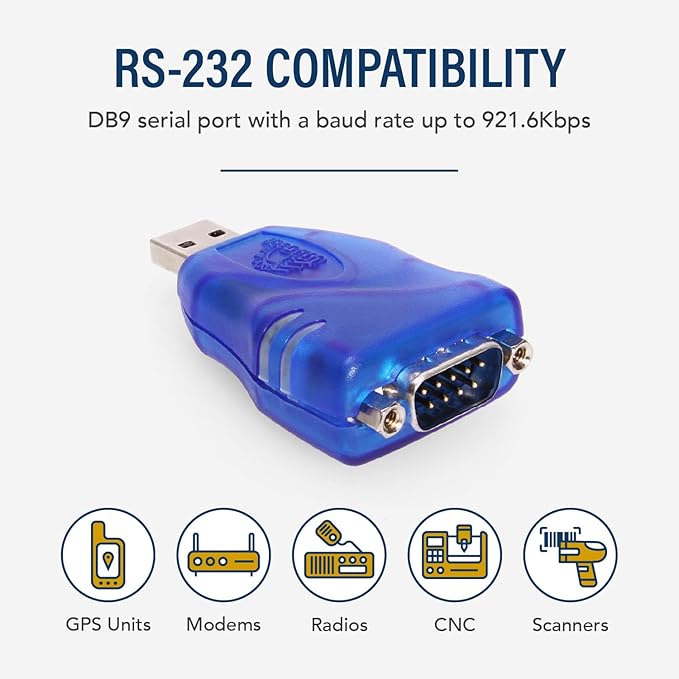 USBGear USB to RS-232 Serial Adapter - DB9 Male, FTDI Chipset, RX/TX Status LEDs, TAA Compliant (Made in Taiwan), Compatible with Windows & Mac