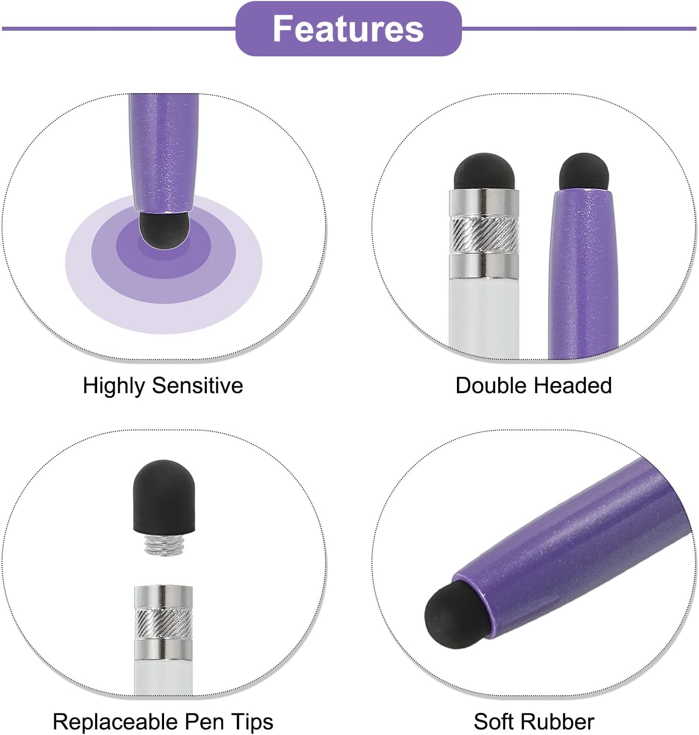 MECCANIXITY Stylus Pens for Touch Screens, Dual Rubber Tips, Precision for Universal Touch Devices, Gradient Purple