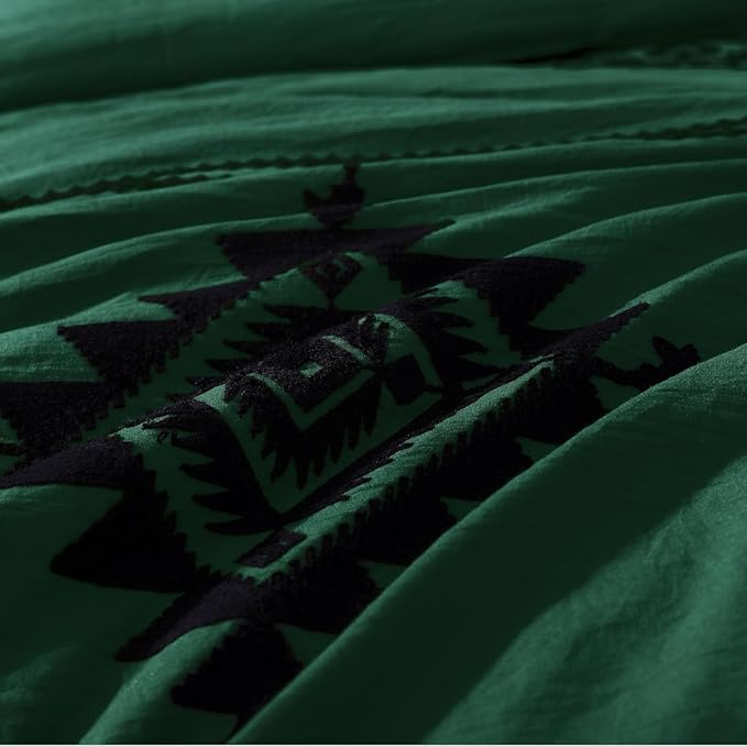 MaiRêve Embroidery Queen Size Comforter Set Emerald Green, Boho Farmhouse Western Bedding Set 7 Pieces, All Season Bed in A Bag Comforter Set with Sheets, Pillowcases & Shams