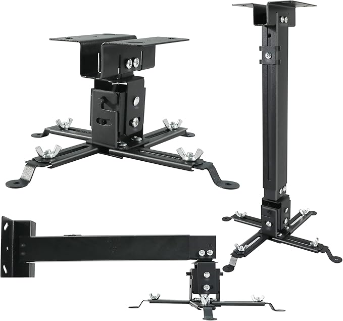 Projector Ceiling Wall Mount Adjustable Height from 11 to 13.7 Inches Bracket with Extendable Arms Low Profile Holder Hanger for Home Office Compatible with Epson Optoma Benq (Black)