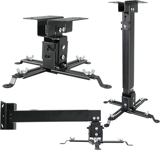 Projector Ceiling Wall Mount Adjustable Height from 11 to 13.7 Inches Bracket with Extendable Arms Low Profile Holder Hanger for Home Office Compatible with Epson Optoma Benq (Black)