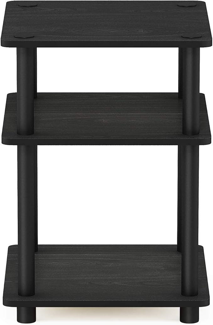 Furinno TURN-N-TUBE Side Table, 3-Tier End Table, Open Shelves Nightstand, Night Stand, Bedside Table, Easy Assembly, for Living Room, Bedroom, Blackwood