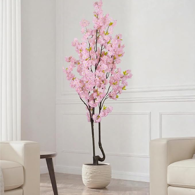7.2ft Tall Pink Faux Cherry Blossom Tree for Home Decor, Likelike Artificial Silk Flower Cherry Branches Tree Indoor Outdoor, Sakura Tree Realistic Fake Flowering Plant for Living Room Wedding Office