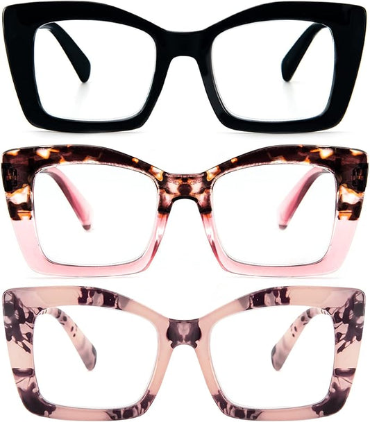 REAVEE Oversized Square Reading Glasses Oprah Style for Women, Blue Light Blocking Large Frame Computer Readers Spring Hinge