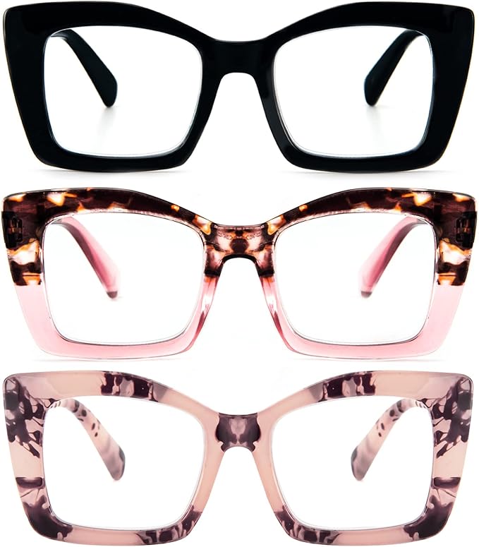 REAVEE Oversized Square Reading Glasses Oprah Style for Women, Blue Light Blocking Large Frame Computer Readers Spring Hinge