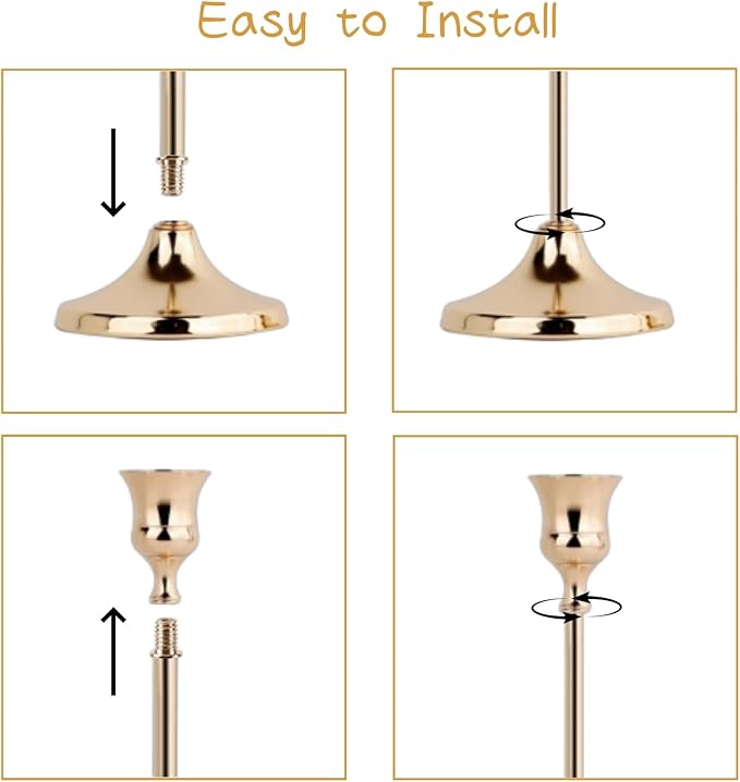 French Gold Candlestick Holders Set of 3, Metal Taper Candle Holders, Classic Decorative Candle Stick for Christmas, Wedding, Party, Dinner Tables,Home Décor
