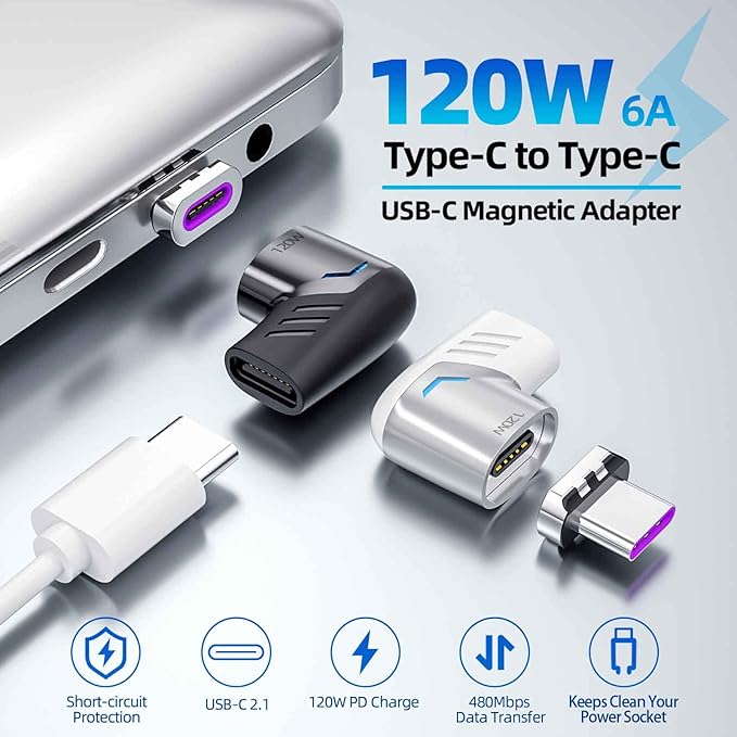 USB C Magnetic Adapter (3 Packs), USB2.0 Type C Right Angle Connector with PD 120W Charge and 480Mbps Data Transfer, Compatible for MacBook Pro/Air iPad Pro and More USB C Devices