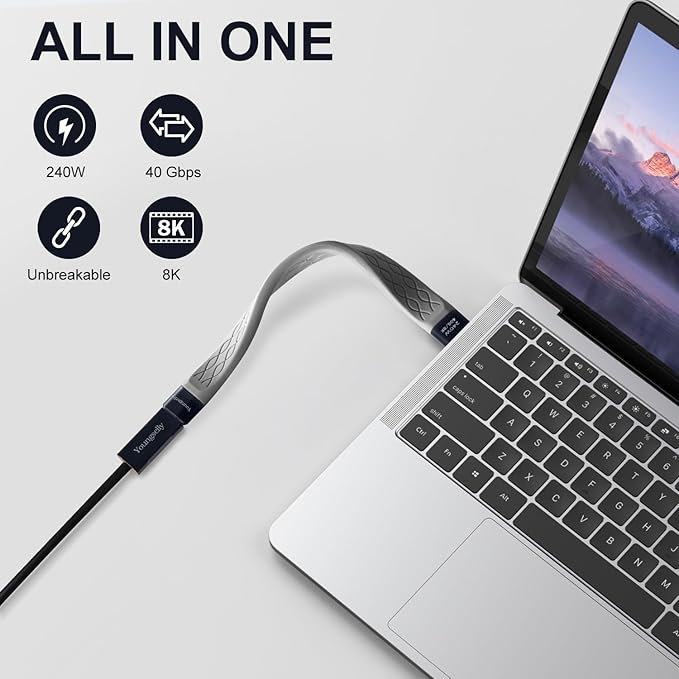 2Pack Female to Male 0.4Ft USB C Flex Extension Adapter, Compatible with Thunderbolt 4/3, USB4/3, Support 240W Fast Charging, 8K Display, 40Gbps Data Transfer