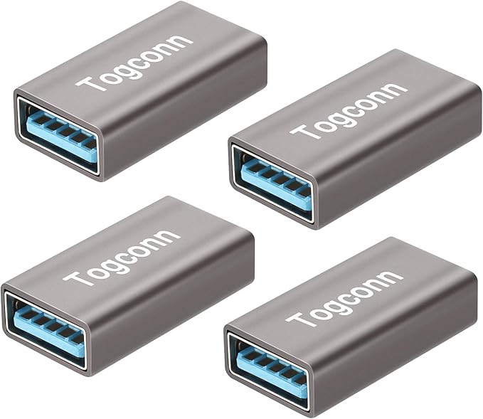 USB Coupler 4 Pack, Aluminum Shell USB 3.0 Type-A Female to Female Extension Adapter Connector, Support 5Gbps Data Transfer and Fast Charge for Connecting Extend Two USB-A Male Ends Cable