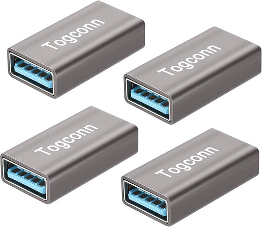 USB Coupler 4 Pack, Aluminum Shell USB 3.0 Type-A Female to Female Extension Adapter Connector, Support 5Gbps Data Transfer and Fast Charge for Connecting Extend Two USB-A Male Ends Cable