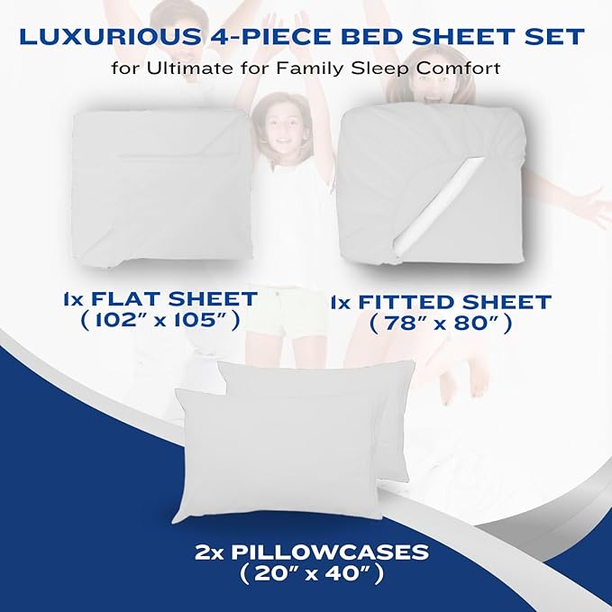 DREAMCARE Queen Sheet Set – 4 pcs Cooling Sheets – up to 21” Extra Deep Pocket Queen Sheets – Hotel Luxury Sheets & Pillowcases – Superior Softness 100% Fine Microfiber with Side Pocket – White