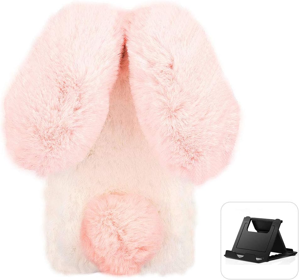 Plush Rabbit Case for Google Pixel 6, Fluffy 3D Bunny Ears Soft Warm Faux Fur Shockproof TPU Cover