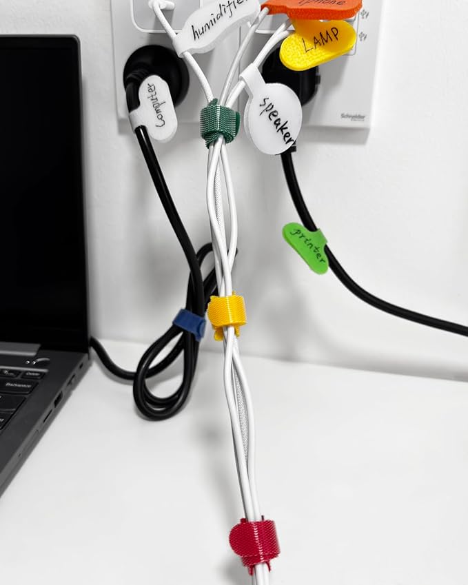 Cable Management Kit, 28 Pcs Multi-color Cable Labels and 24 Pcs Reusable Fastening Cable Ties, Cord Labels/Wire Ties For Home, Office, Desk, Cable Organizer, Cord Management