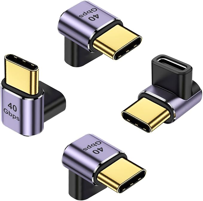AreMe 90 Degree USB-C Male to USB-C Female Adapter (4 Pack), Type-C Up and Down Right Angle 40Gbps PD 100W Fast Charging Connector for Steam Deck, Switch, Laptop, MacBook Pro/Air, Tablet and Phone
