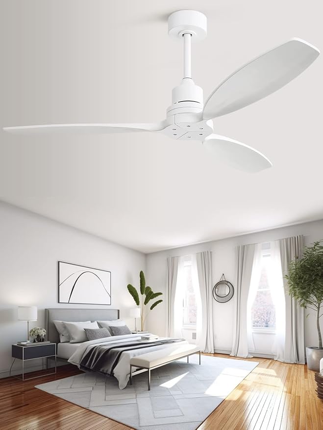 Sofucor Ceiling Fan without Lights, 52 Inch Low Profile Flush Mount Mordern Wood Ceiling Fan with Remote for Indoor Farmhouse Bedroom Living Room Outdoor Patio Porch, Reversible DC Motor, Noiseless