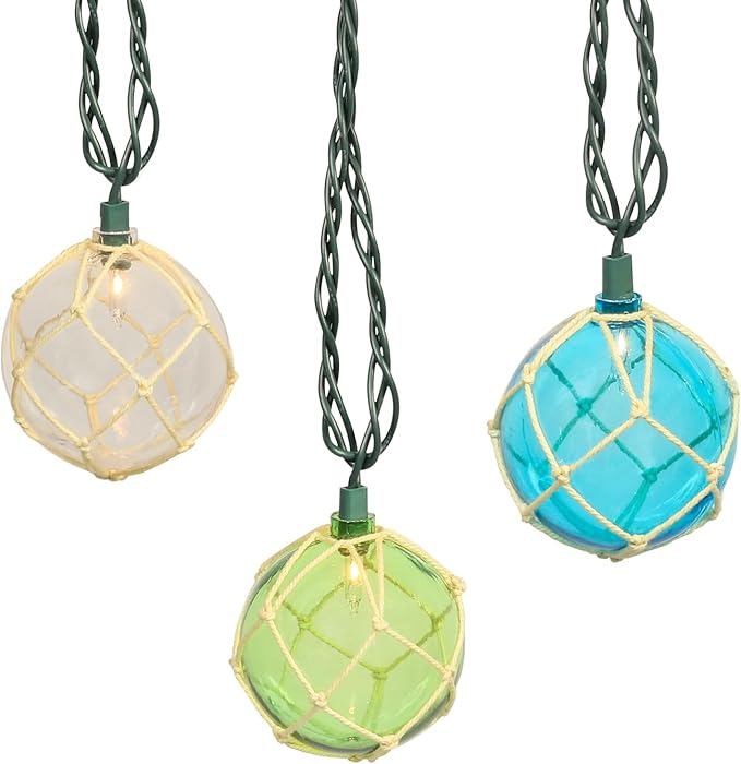 LIDORE Indoor String Light 10 Nautical Fishing Floats Coastal Buoy Beach Theme Decoration for Bedroom Bathroom Window Christmas Tree, 7.92Ft Indoor Outdoor Use