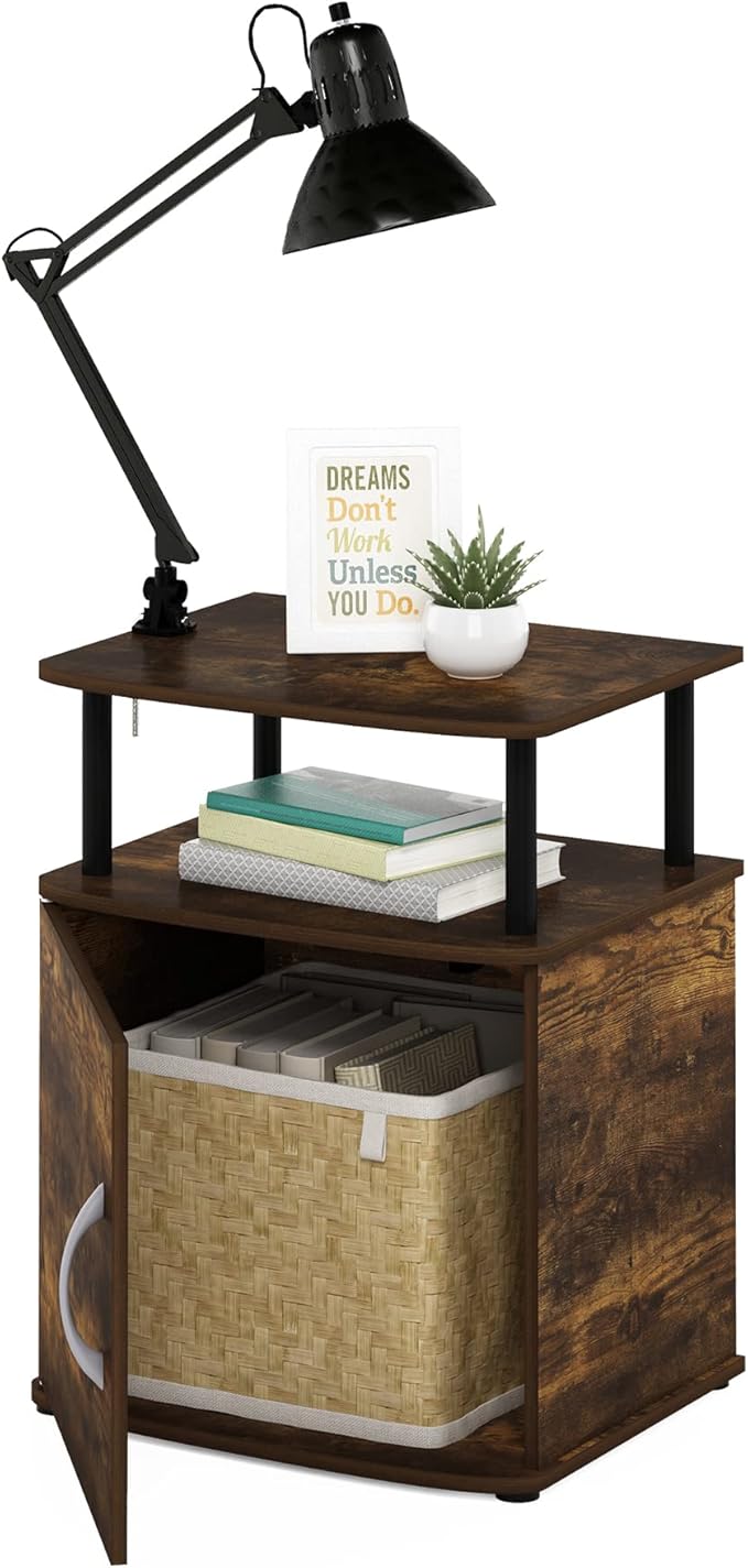 Furinno Jaya End Side Sofa Table/Nightstand with Door, Amber Pine/Black