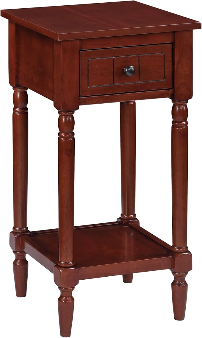 Convenience Concepts French Country Khloe 1 Drawer Accent End Table 14" - Traditional Farmhouse Side Table with Storage Drawer and Shelf for Living Room, Mahogany