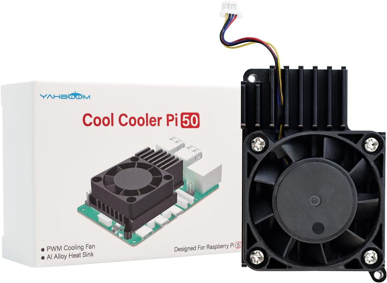 Yahboom Cooler for Raspberry Pi 5 with PWM Cooling Fan, Aluminum Heatsink, Insulation Silicone Thermal Pad