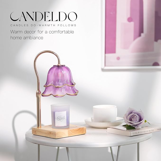 Mom Birthday Gifts for Women: Purple Flower Candle Warmer Lamp with Scented Candles Dimmable Wax Warmer with Timer Mom Christmas Gift