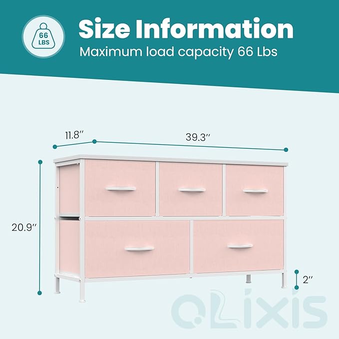 OLIXIS Dresser for Bedroom with 5 Drawers, Wide Chest of Drawers, Fabric Bedroom Dresser with Drawer Organizer, Storage Organizer Unit with Fabric Bins for Closet, Living Room, Hallway, Classic Black