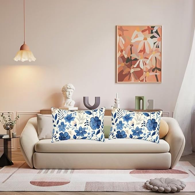 Throw Pillow Covers 24 x 35 Pillow Covers Set of 2 Couch Pillows for Living Room, Blue Throw Pillows with Invisible Zipper, Linen Accent Pillows Decorative Pillows Farmhouse Decor, Scandinavian J334