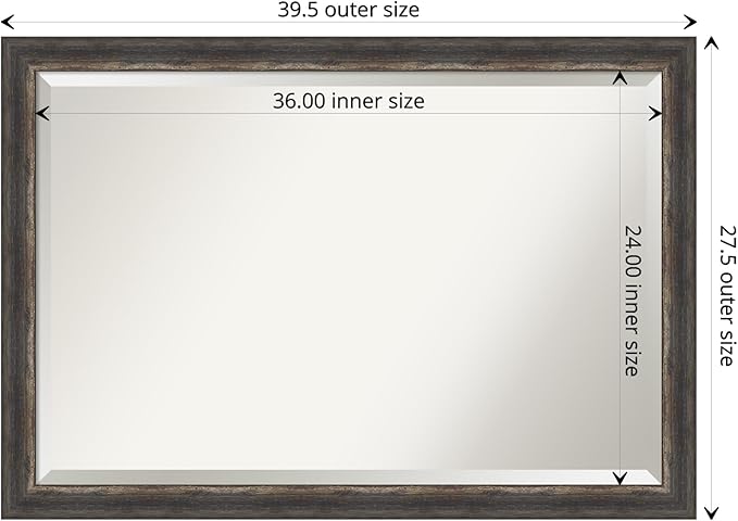 Amanti Art Brown Bathroom Mirror for Over Sink, 27x39 Bark Rustic Char Narrow Rectangle Vanity Mirror, Large Country Rustic Frame, Hangs Horizonally and Vertically, Bathroom Wall Decor, Beveled Edge