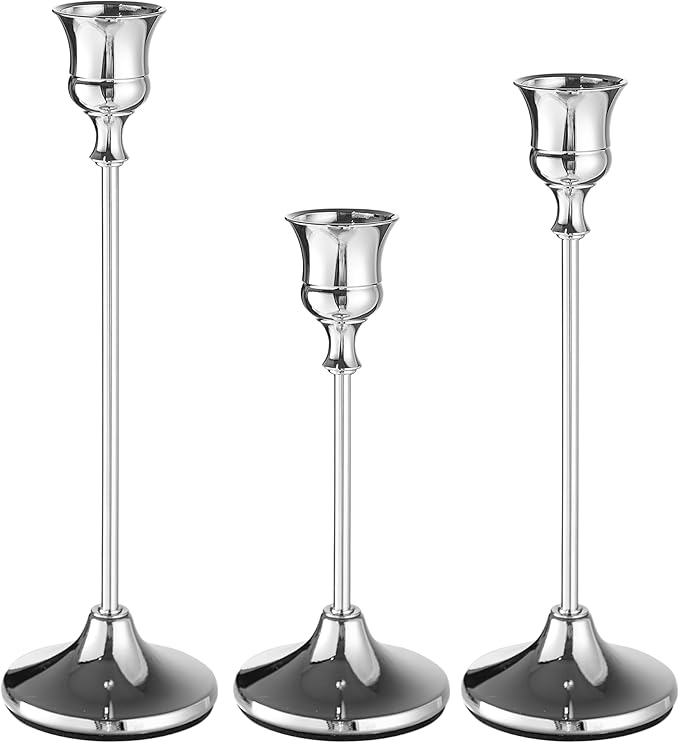 Candlestick Holders Taper Candle Holders, Set of 3 Silver Candle Holder Set, Vintage Table Centerpiece for Wedding Christmas Holiday