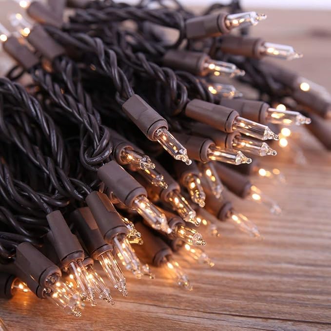 LIDORE Super Bright Clear Mini Christmas Tree String Lights, Gift for Decoration, 21.45FT 100 Count Bulbs with Brown Cord, UL Listed Indoor Outdoor Lighting for Holiday (Brown Cable, 2-Pack)