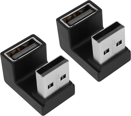 QIANRENON U-Shape Angle USB 3.1 Adapter Converter 10Gbps 180 Degree USB A Male to Female Coupler Connector, Support Data Transfer OTG 3A Charging, for PC Laptop Mobile Power, 2Pcs (Female Up)