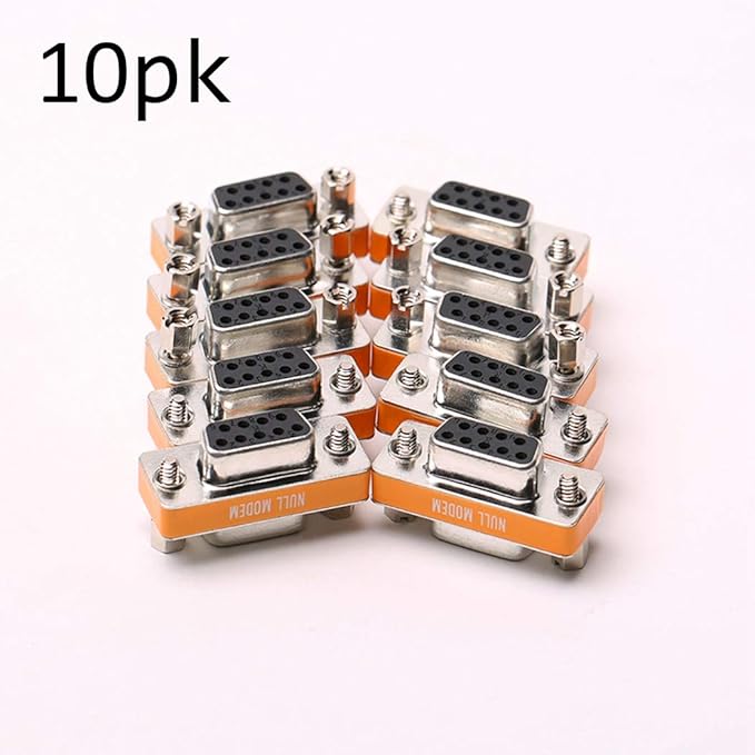 DB9 Null Modem Female to Female Slimline Data Transfer Serial Port Adapter 10 Pack