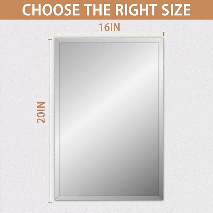 Frameless Mirror for Bathroom Vanity,16x20in Wall Mounted Mirrors for Over Sink Decorative Rectangular Frameless Mirror,With Polished Edge,Hangs Horizontally Or Vertically,Entryways,Room,Shatterproof