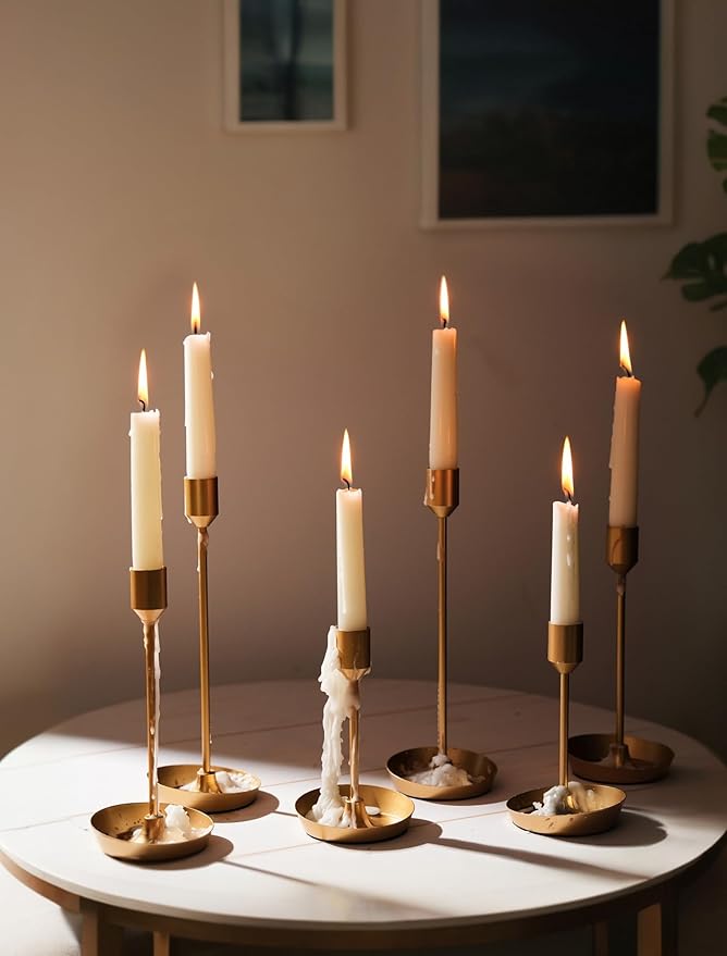 NUPTIO Taper Candle Holders for Wedding: 6 PCS Gold Matte Candles Stick Holder for Table Centerpiece - Bulk Candlestick Holders for Birthday Christmas Party Decor