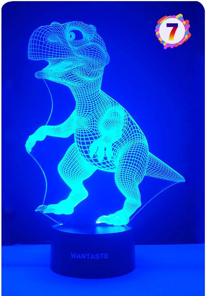 Dino 3D Decor Lamp with Remote, Dinosaur Toys for Girls Boys Room, 7 Colors Changing Night Light Bedside Gifts for Kids Baby