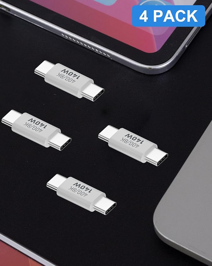 Danfetsoy USB C Male to Male Adapter, 40Gbps USB C Adapter, Type C Coupler Extender Support 140W, 40Gbps, 8K@60Hz, for Laptop, Phones and More Type C Devices (4 Pack)