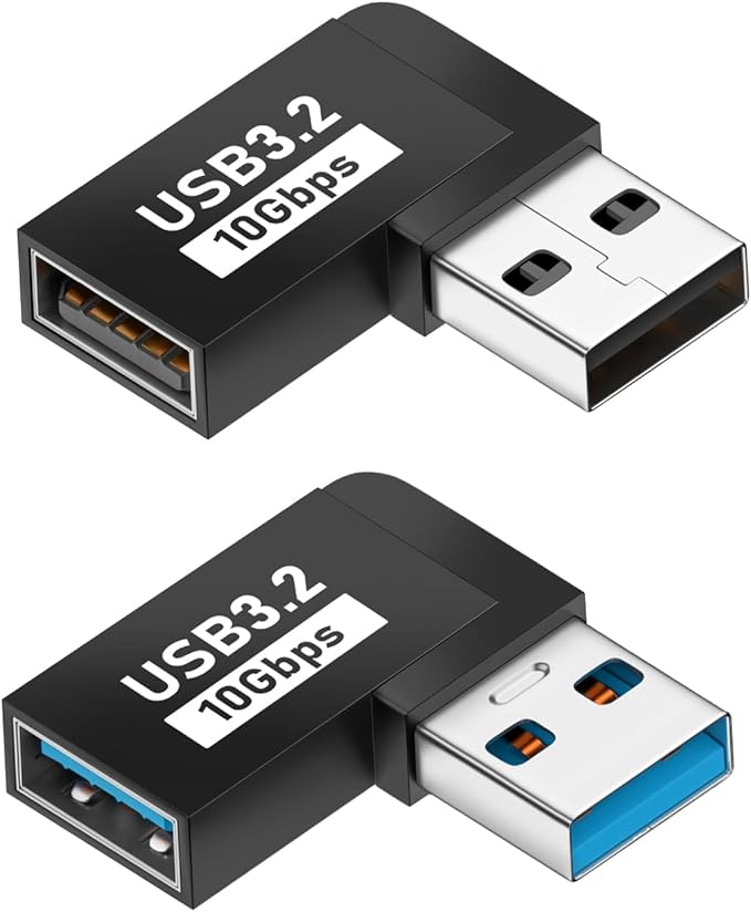 UCEC 90 Degree USB Adapter, 3.2 USB Right Angle Adapter, Horizontal Left and Right Angle USB A Male to USB A Female Extender Connector 10Gbps 2 Pack