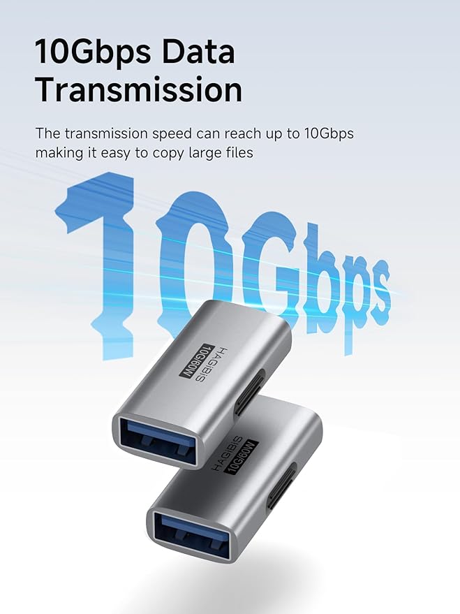 Hagibis USB 3.2 Adapter 2 Pack, USB A Female to Female Connector OTG Adapter 10Gbps 60W Cable Extender for Laptops Charger PC Car Mouse Keyboard (AA30)