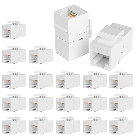 RJ45 Coupler Cat6 Keystone Jack 20-Pack, Female to Female UTP Inline Ethernet Keystone for Wall Plates & Patch Panels, Compatible with Cat6/Cat5e/Cat5 Network Cables, White