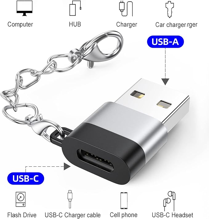 USB C Female to USB Male Adapter 10 Pack with Keychain, 18W Charging & 480Mbps Data Transfer Sync Converter, USBC Type C Connector for Laptop Car Charger Headphone Computer Hub and More