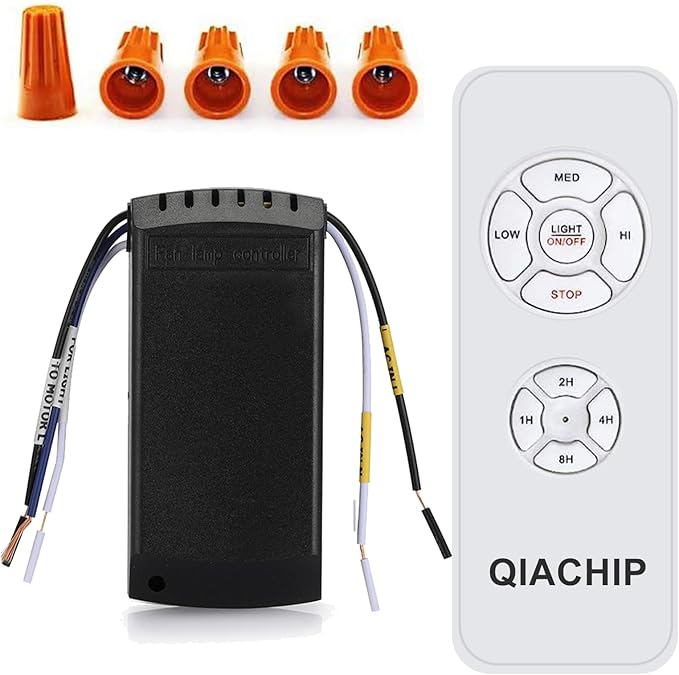 QIACHIP Universal Ceiling Fan and Lights Wireless Remote Control Kit 3-in-1 Ceiling Fan Light 4 Timing & 3 Speed Wireless Remote Control and Receiver Kits for Ceiling Fan Lamp