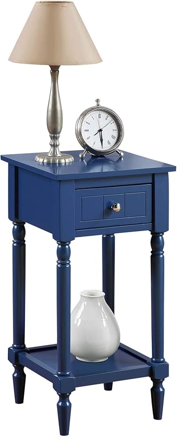 Convenience Concepts French Country Khloe 1 Drawer Accent End Table 14" - Traditional Farmhouse Side Table with Storage Drawer and Shelf for Living Room, Cobalt Blue