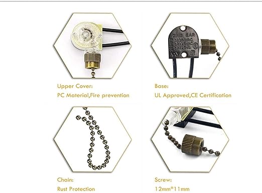 Ceiling Fan Light Switch Zing Ear Pull Chain ZE-109 Fan Light Switch, On-Off Speed with Pull Chain Compatible with Ceiling Fans, Lamps and Wall Lights (1, Bronze)