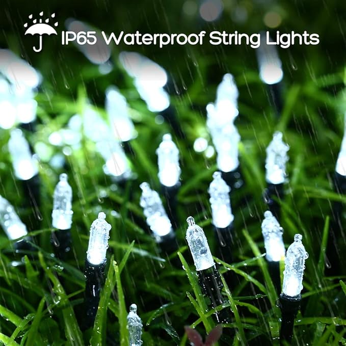 LYHOPE Battery Christmas Lights, 33ft 100 LED Christmas Lights Waterproof 8 Modes Battery Operated String Lights for Outdoor & Indoor, Xmas Tree, Wreaths, Holiday Decoration (Cool White)