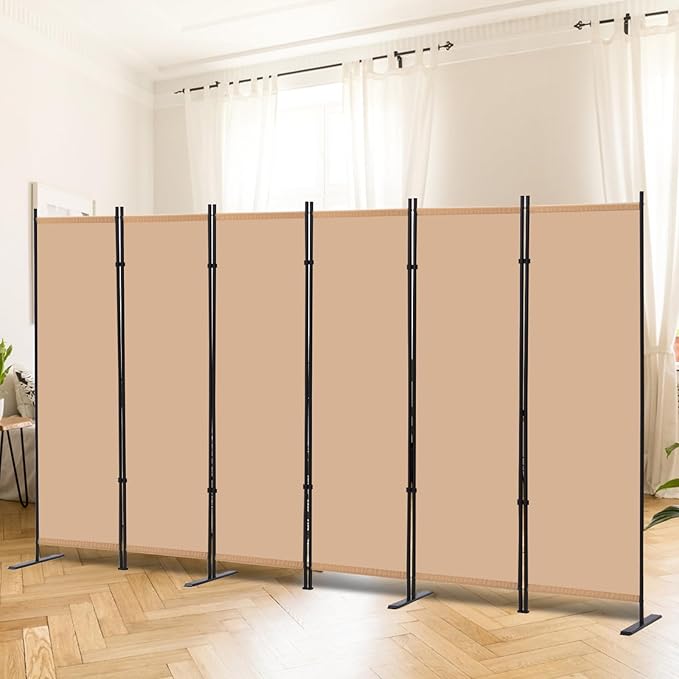 RANTILA 6 Panel Room Divider, 6 FT Folding Privacy Screen with Wide Feet, Freestanding Partition for Room Separation, Portable Room Divider Panel, 133" W x 71" H, Beige