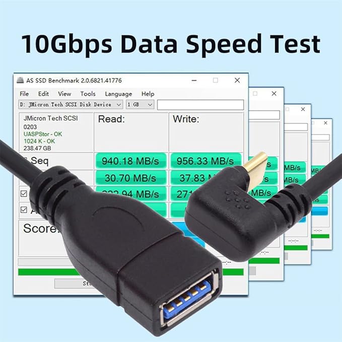 xiwai 90 Degree USB-C Type-C USB 3.1 Male to USB 3.0-A Female Adapter 10Gbps OTG Data Power Cable 30cm Opposite U Shape Back Angled