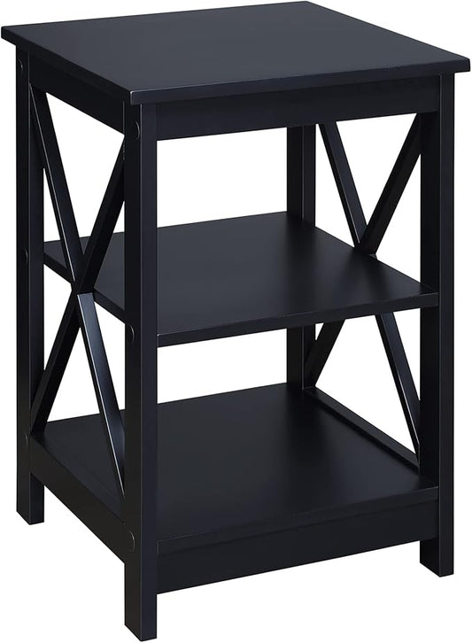 Convenience Concepts Oxford End Table 15.75" - Modern Living Room Table with Storage Shelves, Transitional Nightstand Side Table for Home Decor and Display, Black