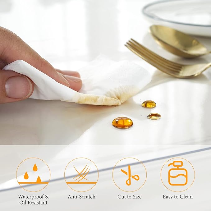 Deep Dream 1.5mm Thick 58 Inches Clear Round Table Protector, Round Table Cover, Tablecloth Protector, Table Protector for Dining Room Table & Office