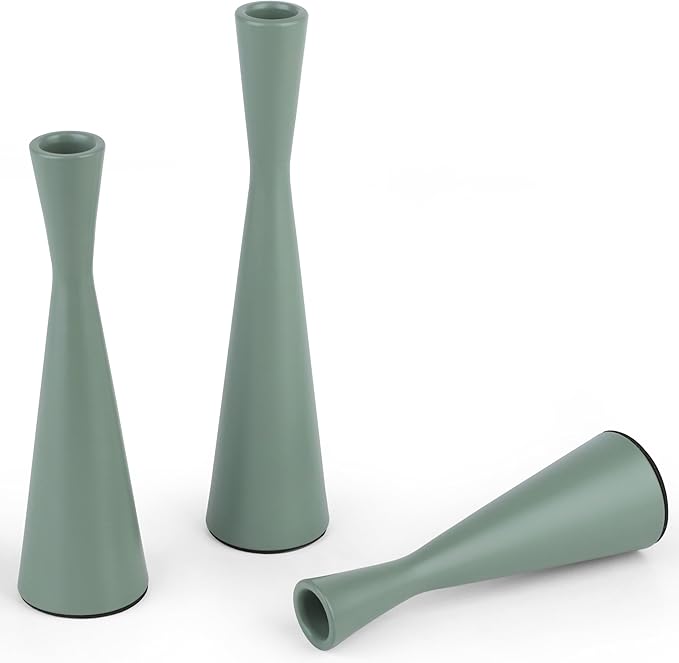 Vixdonos Taper Candle Holders Metal Candlestick Holders Set of 3 Table Mantel Decorative Candle Stand for Dinning,Party，Wedding,Home Decor(Green)