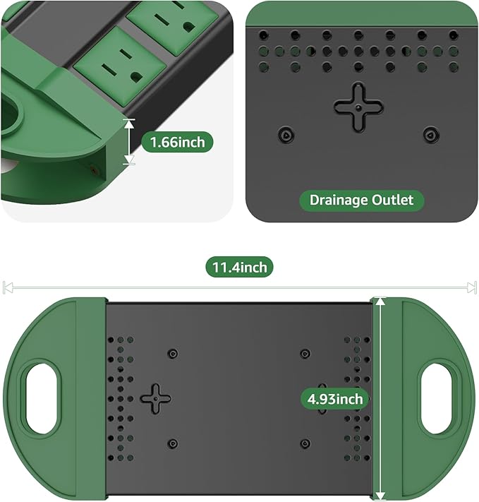 CCCEI Outdoor Power Strip Weatherproof with 8 Plug, Waterproof Extension Cord with Multiple Outlets, Christmas Exterior Garden Yard Surge Protector 25FT, Green.
