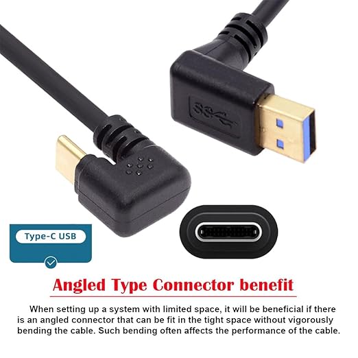 NFHK Up Angled USB3.0 Type-A to Type C USB-C Male to Male Power Data Cable 5Gbps USB-C Opposite U Shape Back Angled